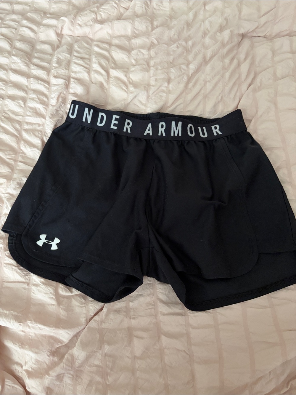 Under Armour Black Layered Athletic Shorts with Logo Waistband